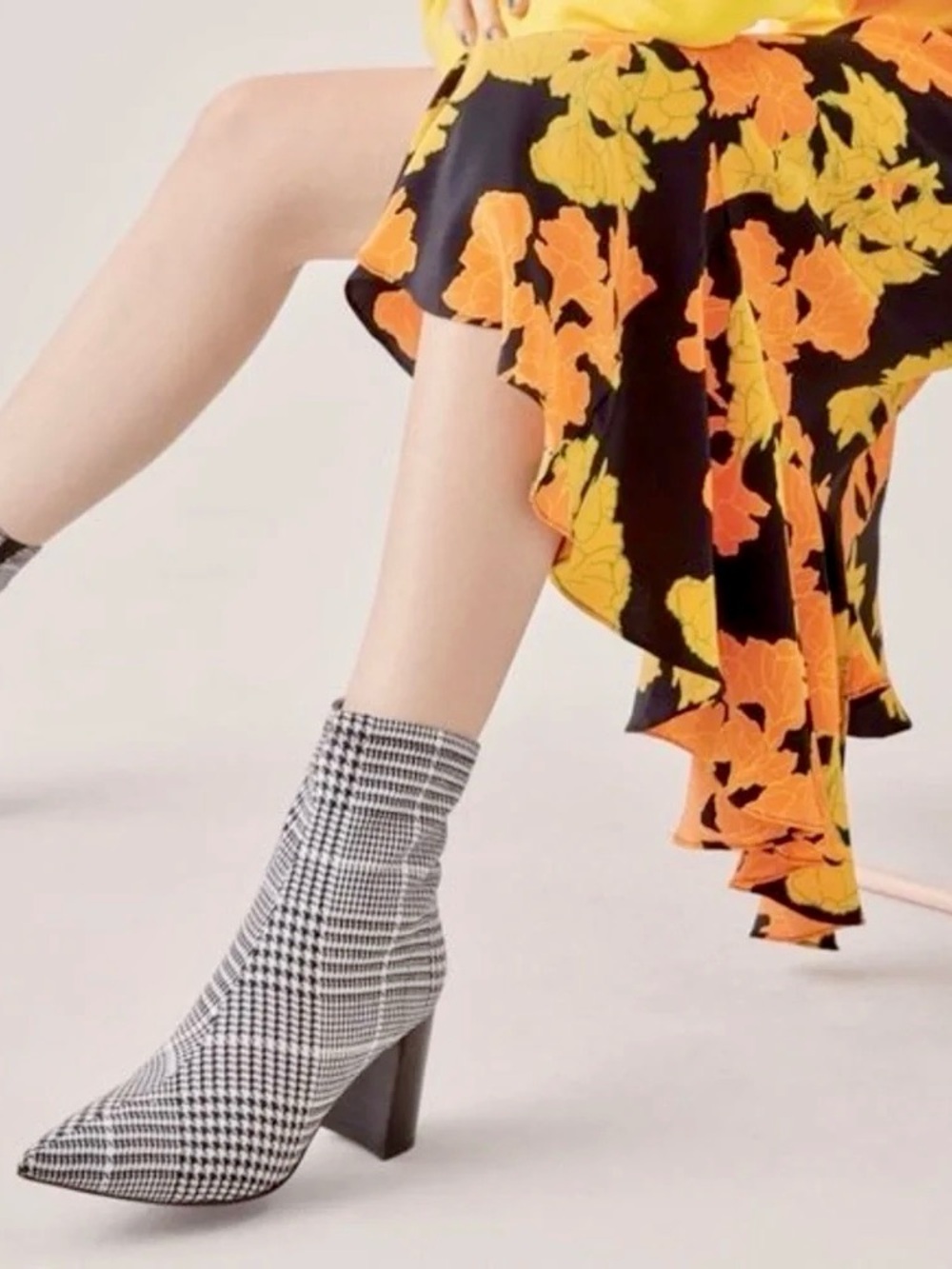 Jeffrey Campbell Plaid Sock Bootie with Block Heel - Gray
